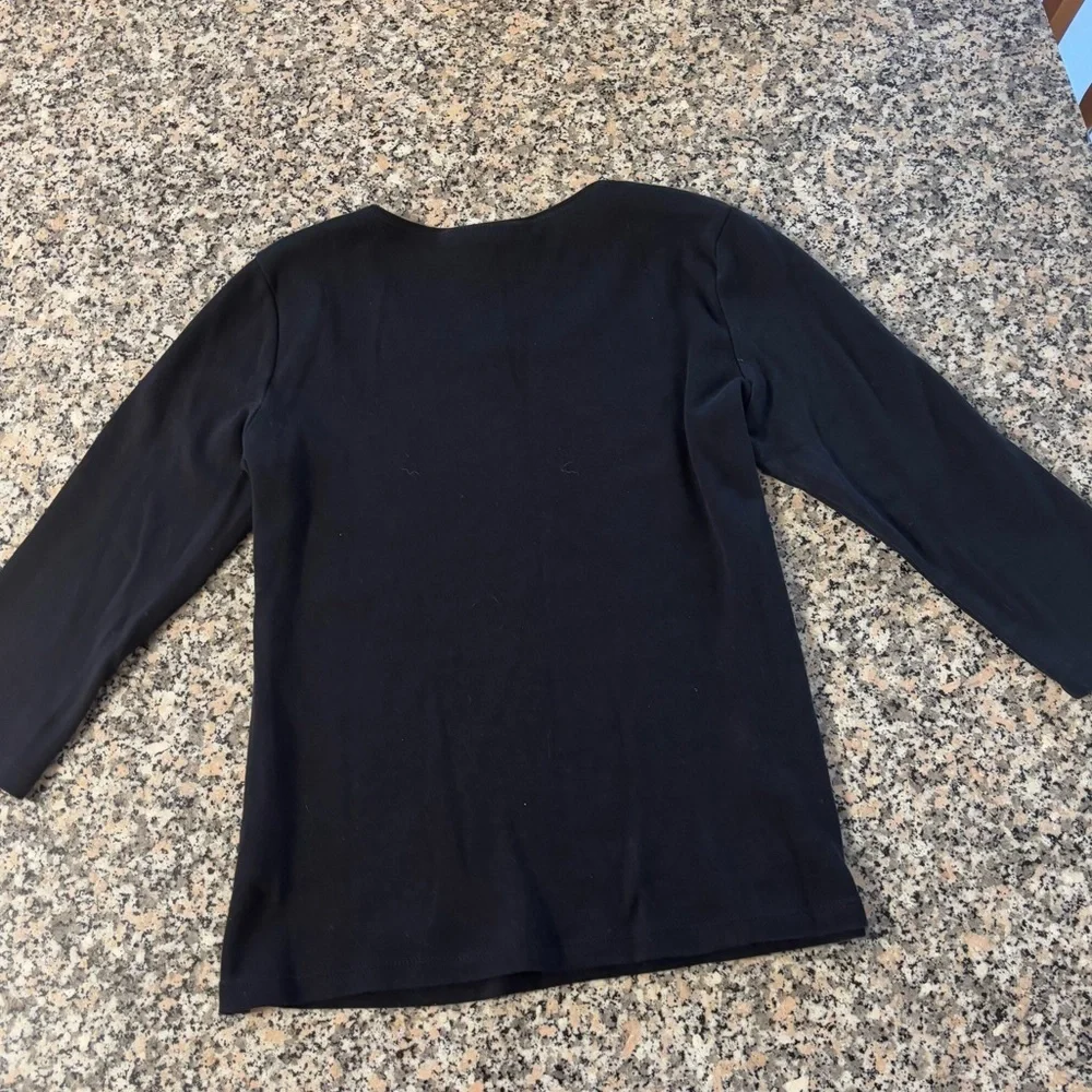 Black Karen Scott Petite Small 3/4 Sleeve Scoop Neck Tee - 100% Cotton